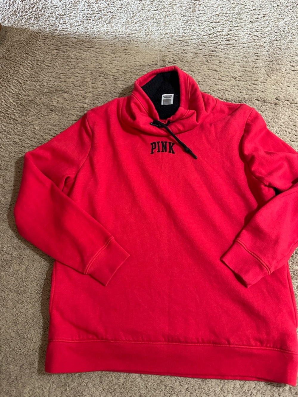 PINK Sweatshirt Victorias Secret Women’s Red Sherpa Lined Mock Neck Size XS